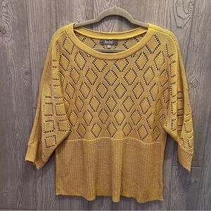 Marled Reunited Clothing mustard 3/4 sleeve pullover knit sweater